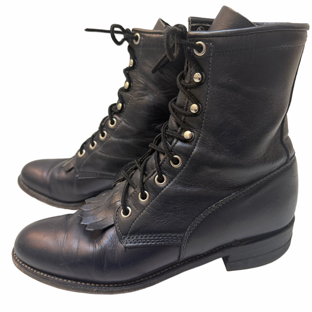 Vintage Black Justin Kiltie Lace up Boots Size 7B